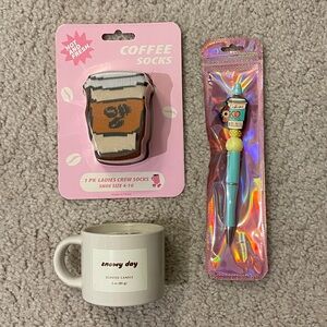 Coffee Gift Set Bundle - Socks with Gift Card Holder, Mug Candle, Kindness Pen